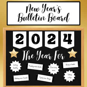 Preview of New Years Bulletin Board Kit, NYE Activity, New Year, Goal Setting, 2024, PDF