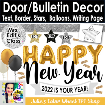 Preview of New Years Bulletin or Door Decor, Editable in WORD