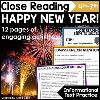 Preview of New Years Close Reading Passages | New Years 2024 Reading Comprehension