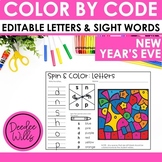 New Years Color by Code Editable Sight Word & Letter Pract