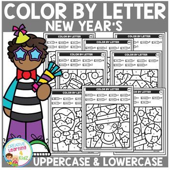 Preview of New Years Color by Letter Recognition Alphabet Worksheets