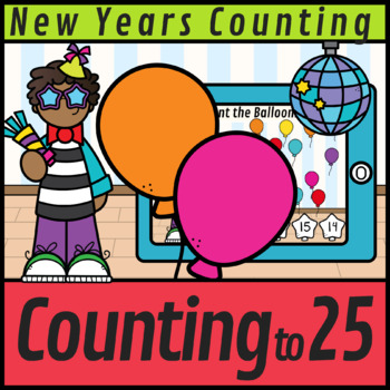 Preview of New Years Counting Objects up to 25 Party Balloons | New Years Boom Cards