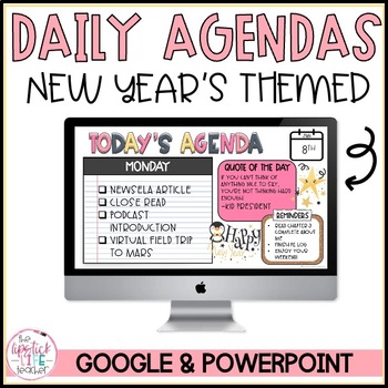 Preview of New Years Daily Agendas, Google Slide Agendas for January