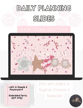 Preview of New Years Daily Planning Slides | English, French & Spanish Templates
