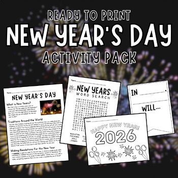 Preview of New Years Day Activity Bundle - Reading, Resolution Making, Word Search & MORE!