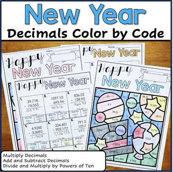 Preview of New Years Decimal Color by Code Activities