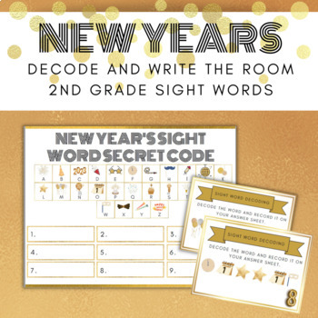 Preview of New Years Decode and Write the Room | 2nd Grade Sight Words