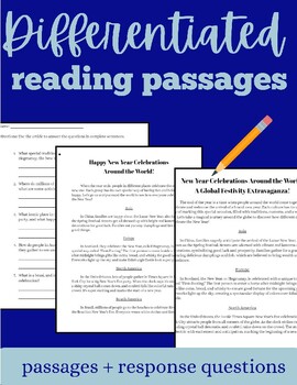Preview of New Years Differentiated Reading Passages with Response Questions