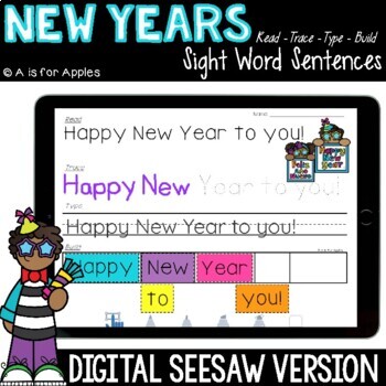 Preview of New Years Digital Sight Word Sentences | Distance Learning with Seesaw