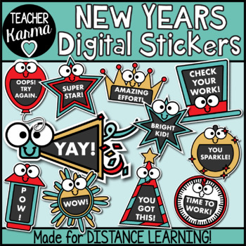Preview of New Years Digital Stickers - Google Classroom™ & SeeSaw™ - Distance Education