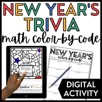 Preview of New Years Escape Room Math Color by Code Trivia Activity