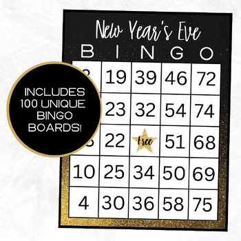 Preview of New Years Eve Bingo | 100 Cards | New Years Party | New Years Eve Games