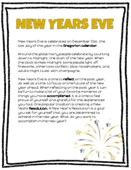 Preview of New Years Eve Reading Comprehension and Bonus Word Search Activity