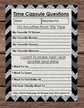 Preview of New Years Eve Time Capsule - Black Chevron Keepsake - 2016 Party Activity Game