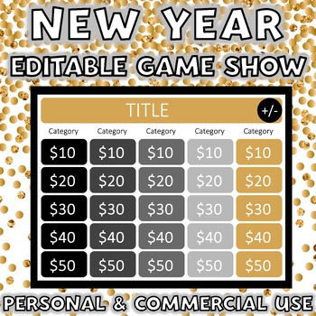 Preview of New Years Game Show Template EDITABLE for ANY SUBJECT Personal or Commercial Use