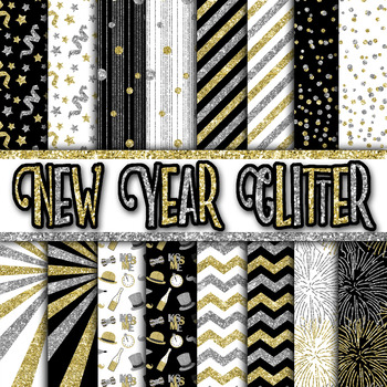 Preview of New Years Glitter Digital Paper Pack - 16 Different Papers - 12inx12in