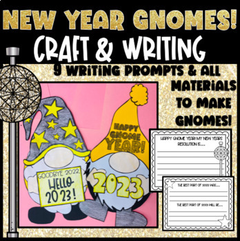 Preview of 2024 UPDATE-New Years Gnome Craft with 9 Writing Prompt Options January Fun