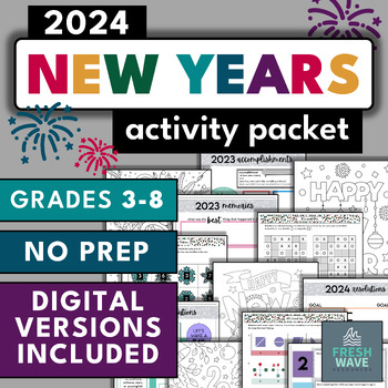 Preview of 2024 New Years Fun Activity Packet | Goals Reflection Puzzles Digital Printable