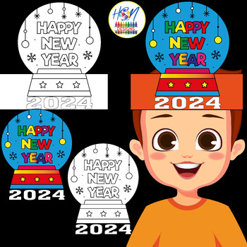 Preview of New Years Hat 2024 Printable Craft, New Year Crown Headband 2024 Activity