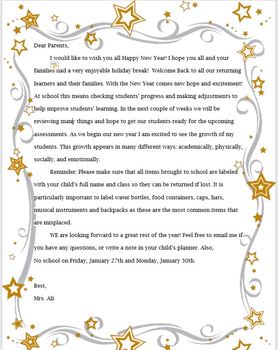Preview of New Years - January Back to School Parent Letter *Editable!