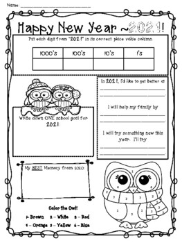 New Year's K-2 Freebie by Owl About Learning | Teachers Pay Teachers