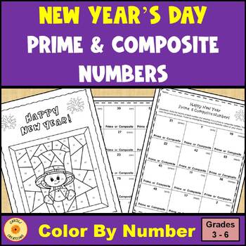 Preview of New Years Math Activity Prime and Composite Numbers Color By Number Worksheet