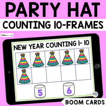 Preview of New Years Math Boom Cards for Preschool : Party Hats Counting Boom Cards