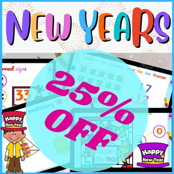 Preview of New Years Math Bundle Boom Cards 1st Grade Math Digital Math Centers