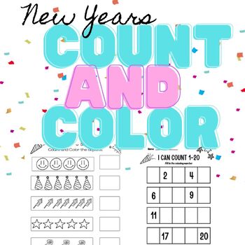 Preview of New Years Math Bundle: Count and Color 1-20