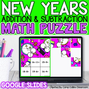 Preview of New Years Math Puzzle Activities | Mystery Picture | Google Slides™