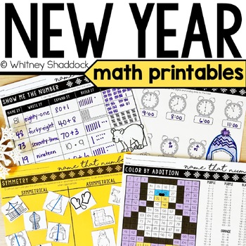 Preview of New Year's Math Skills Worksheets for First Grade Math Centers or Activities