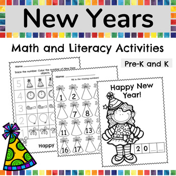Preview of New Years 2024 Activities, New Years Math and Literacy