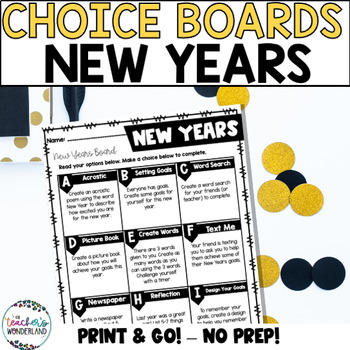 Preview of New Years Menus - Choice Boards and Activities- 3rd - 5th Grade