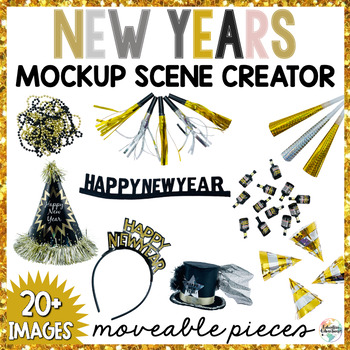 Preview of New Years Moveable Pieces Realistic Clipart Elements for January Mockups