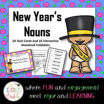 Preview of New Year's Nouns Task Cards and Interactive Notebook Foldables