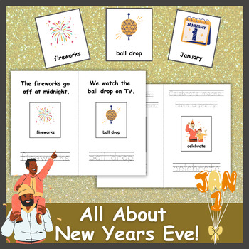 Preview of New Years Picture Vocabulary Cards, Book, and Writing Practice - Autism and ESL