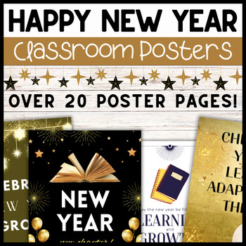 New Years Poster Bundle Growth Mindset Goals Classroom Decor Bulletin Board