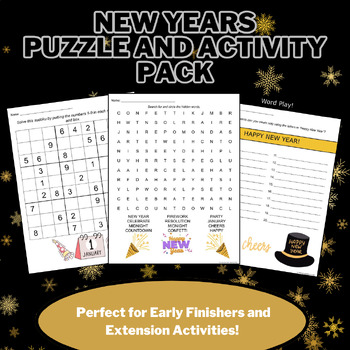 Preview of New Years 2024 Activity Worksheets Word Search Coloring Enrichment Pack