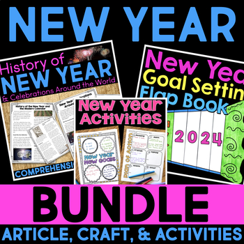Preview of New Years Reading Passage 2024 - Goal Setting Craft Resolution Activities BUNDLE