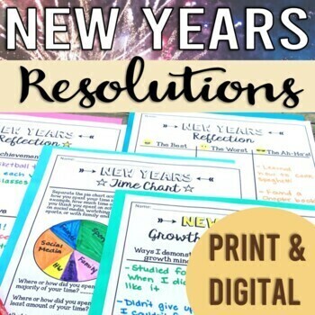 Preview of New Years Resolution 2024: No-Prep Graphic Organizers, Growth Mindset, Goals