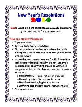 Preview of New Year's Resolution Paragraph Writing Activity