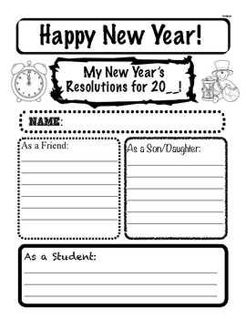 New Years Resolution Template by Kim Arvidson TPT
