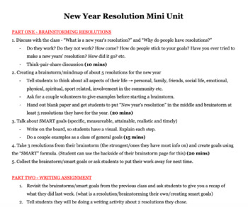 Preview of New Years Resolution Unit