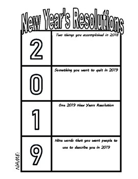 Preview of New Year's Resolutions 2019 Interactive notebook Handout