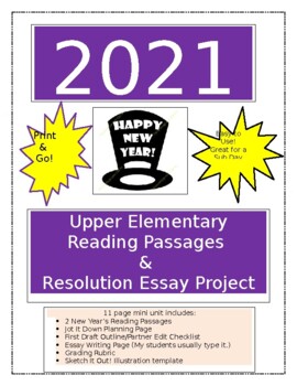 Preview of New Year Resolutions 2021 Upper Elementary Reading/Essay Writing