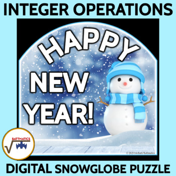 Preview of New Years Review - INTEGER OPERATIONS DIGITAL SNOW GLOBE PUZZLE  (NO PREP)