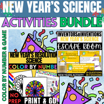Preview of New Years Science Activities Bundle| January Games & Color by Number