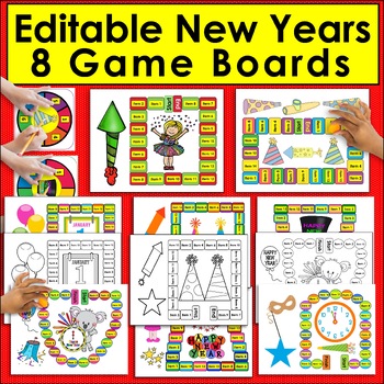 New Year's 2022 Activities: Game Boards - 8 EDITABLE Boards for Any List - Set 1