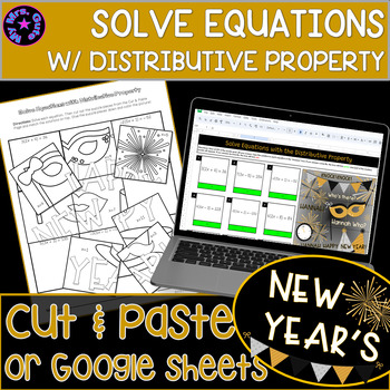 Preview of New Years Solve Equations Worksheet or Digital Picture