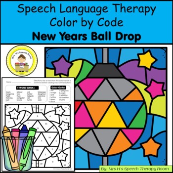 Preview of New Years Speech Therapy Color By Code Grab and Go Activity